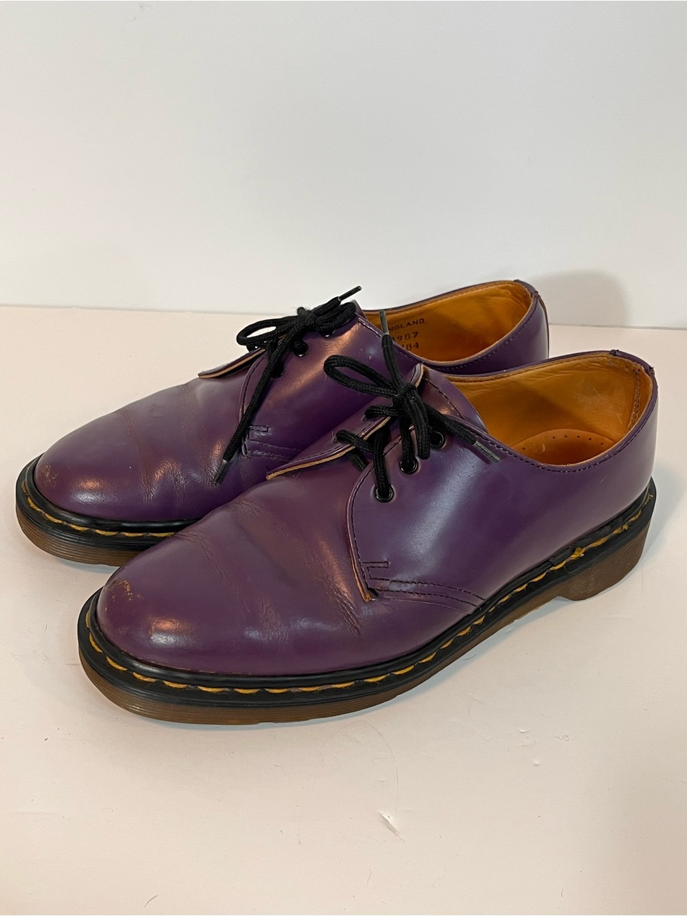 Vintage Dr Martens Purple Leather 3 Eye Shoe 5.5 Made in England Oxford Grunge